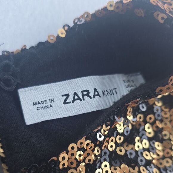 Zara -724 Animal Print Black and Gold Sequin Shift Dress Small - Picture 4 of 9